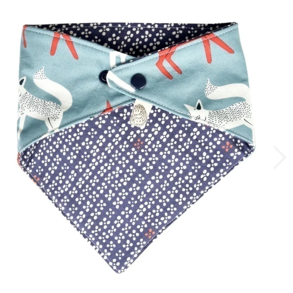 Bird Elephant Fox Indigo Blue Gray Cotton Flannel Bib Bandana 14 15 Inches